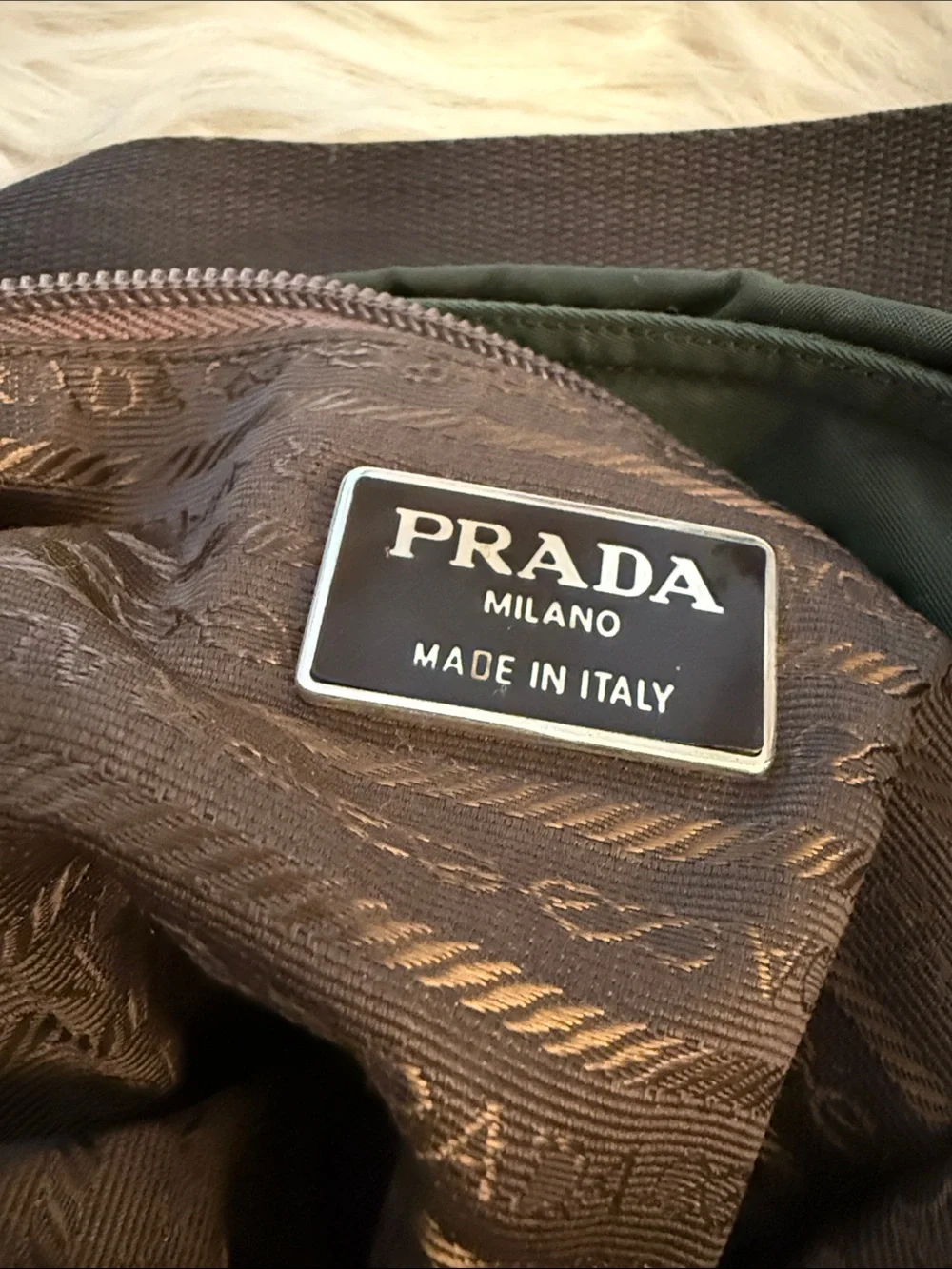 Prada Dark Green Nylon Messenger Bag with Black Strap